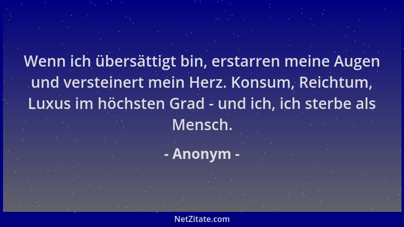 Anonym - Wenn ich übersättigt bin, erstarren meine Augen und versteinert mein Herz. Konsum, Reichtum, Luxus im höchsten Gra...