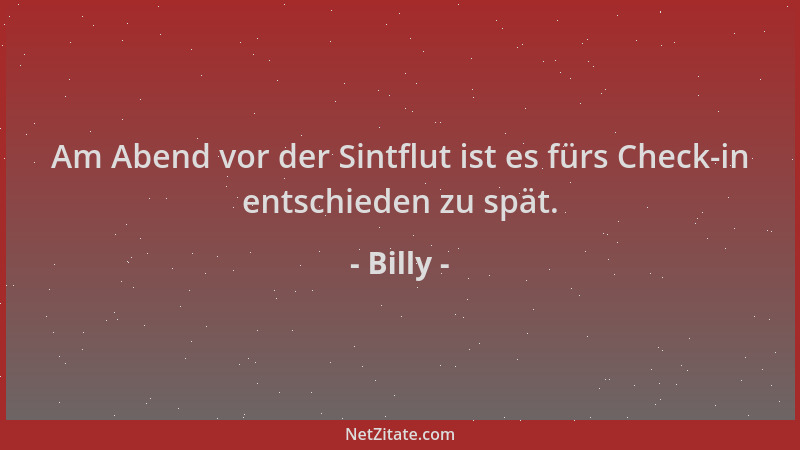 Billy - Am Abend vor der Sintflut ist es fürs Check-in entschieden zu spät....