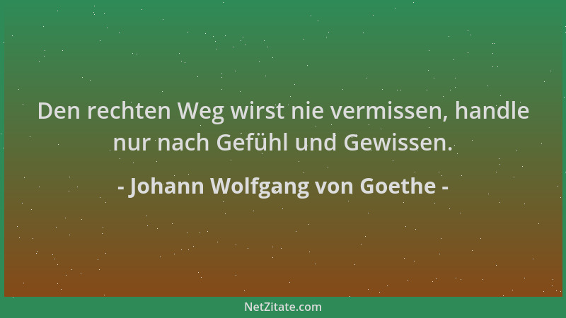 Johann Wolfgang von Goethe - Den rechten Weg wirst nie vermissen, handle nur nach Gefühl und Gewissen....