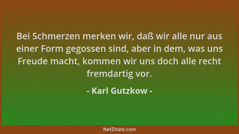 Karl Gutzkow - Bei Schmerzen merken wir, daß wir alle nur aus einer Form gegossen sind, aber in dem, was uns Freude macht,...