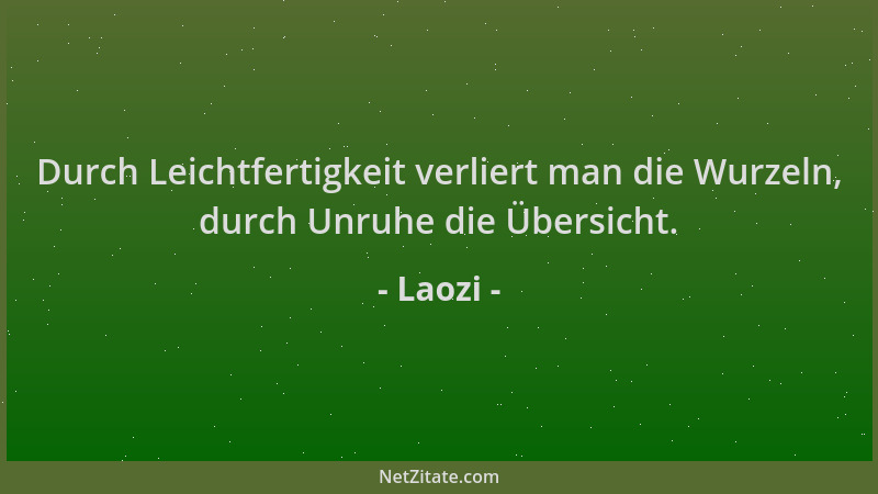 Laozi - Durch Leichtfertigkeit verliert man die Wurzeln, durch Unruhe die Übersicht....