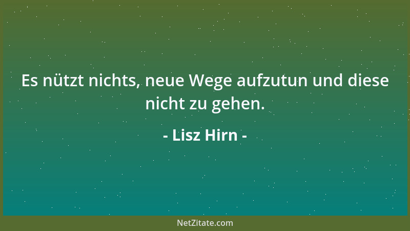 Lisz Hirn - Es nützt nichts, neue Wege aufzutun und diese nicht zu gehen....