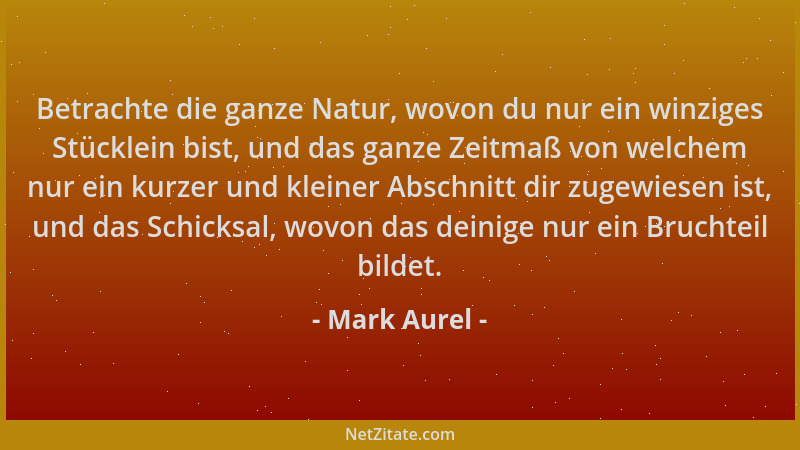 Mark Aurel - Betrachte die ganze Natur, wovon du nur ein winziges Stücklein bist, und das ganze Zeitmaß von welchem nur ein...