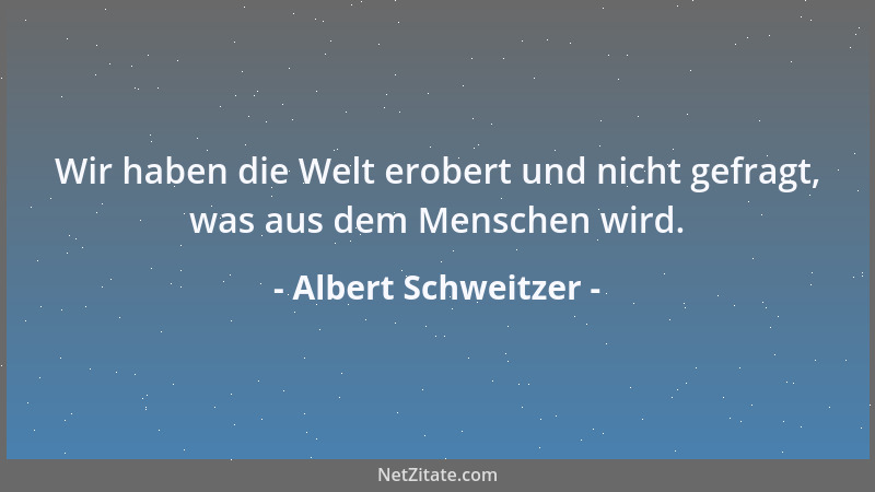 Albert Schweitzer - Wir haben die Welt erobert und nicht gefragt, was aus dem Menschen wird....