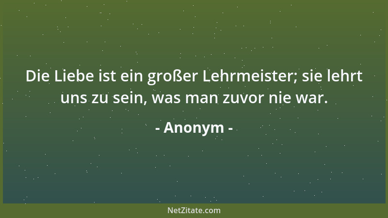Anonym - Die Liebe ist ein großer Lehrmeister; sie lehrt uns zu sein, was man zuvor nie war....