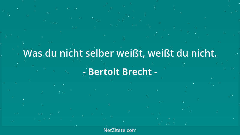 Bertolt Brecht - Was du nicht selber weißt, weißt du nicht....