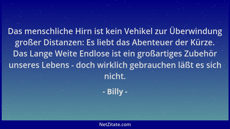 Billy - Das menschliche Hirn ist kein Vehikel zur Überwindung großer Distanzen: Es liebt das Abenteuer der Kürze. Das Lange...
