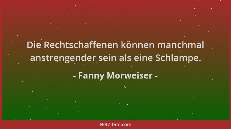 Fanny Morweiser - Die Rechtschaffenen können manchmal anstrengender sein als eine Schlampe....