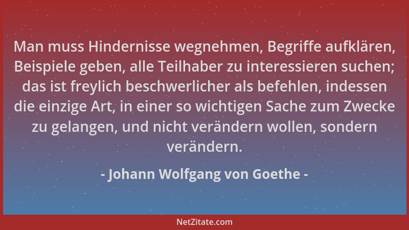 Johann Wolfgang von Goethe - Man muss Hindernisse wegnehmen, Begriffe aufklären, Beispiele geben, alle Teilhaber zu interes...