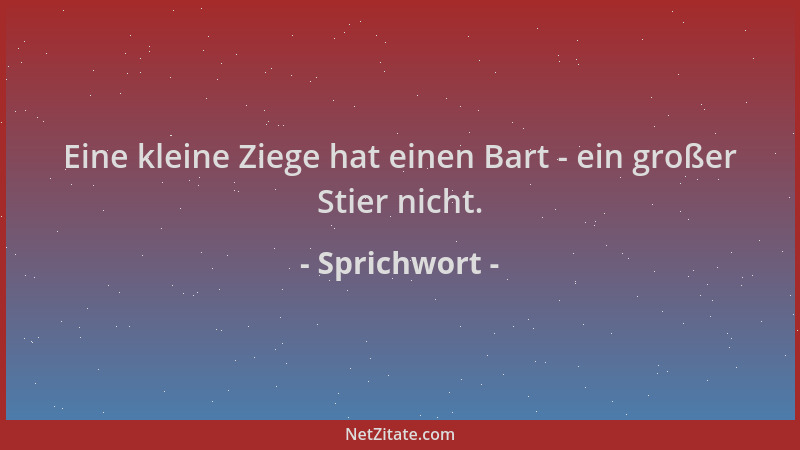 Sprichwort - Eine kleine Ziege hat einen Bart - ein großer Stier nicht....