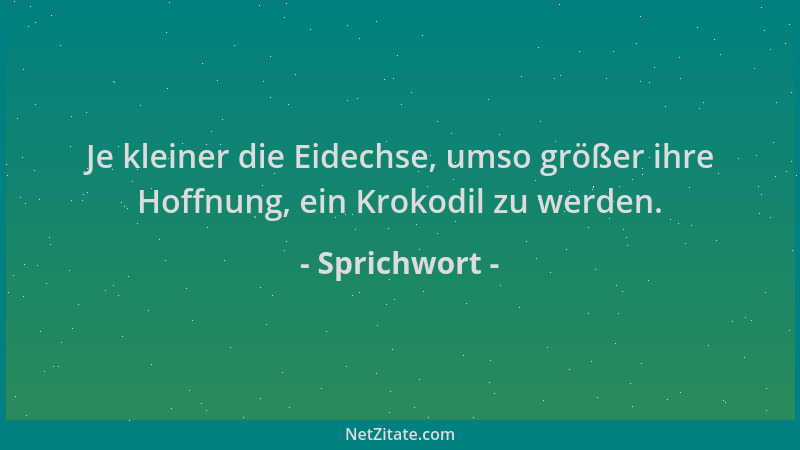 Sprichwort - Je kleiner die Eidechse, umso größer ihre Hoffnung, ein Krokodil zu werden....