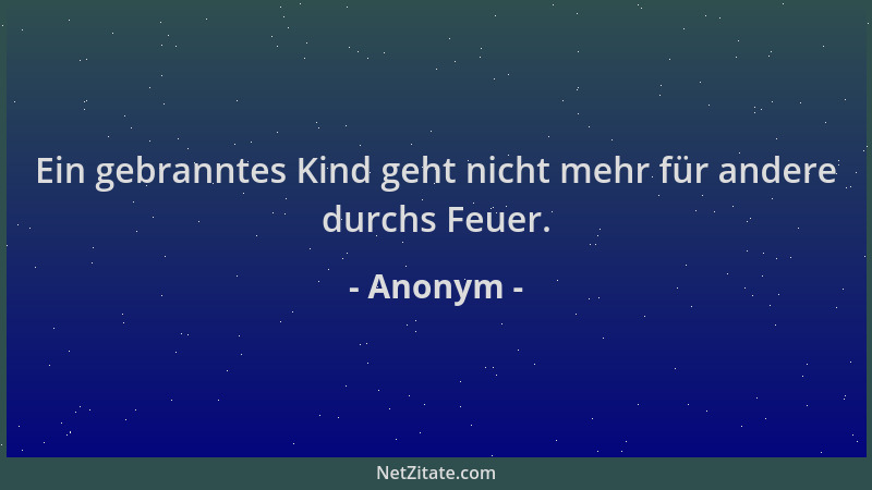 Anonym - Ein gebranntes Kind geht nicht mehr für andere durchs Feuer....