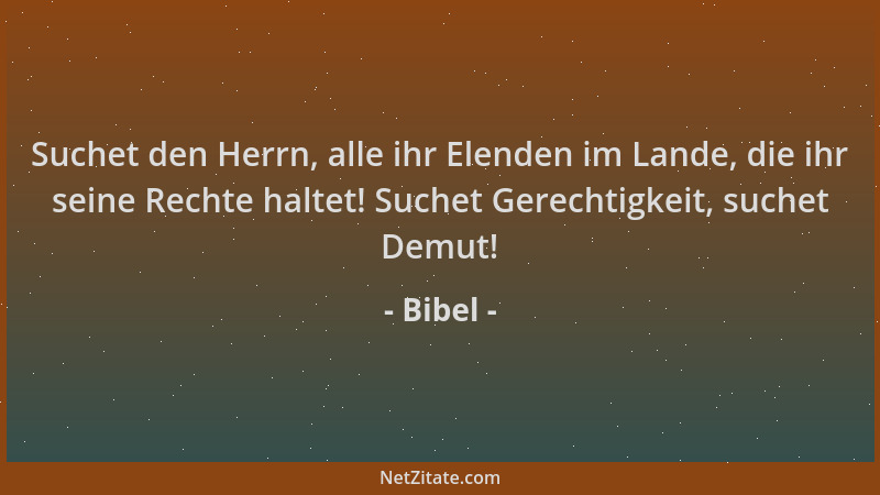 Bibel - Suchet den Herrn, alle ihr Elenden im Lande, die ihr seine Rechte haltet! Suchet Gerechtigkeit, suchet Demut!...