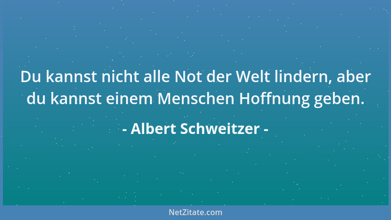 Albert Schweitzer - Du kannst nicht alle Not der Welt lindern, aber du kannst einem Menschen Hoffnung geben....