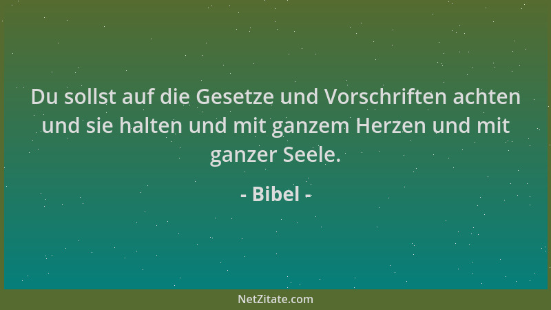 Bibel - Du sollst auf die Gesetze und Vorschriften achten und sie halten und mit ganzem Herzen und mit ganzer Seele....
