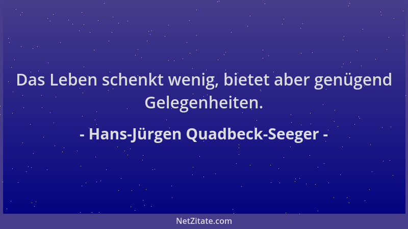 Hans-Jürgen Quadbeck-Seeger - Das Leben schenkt wenig, bietet aber genügend Gelegenheiten....