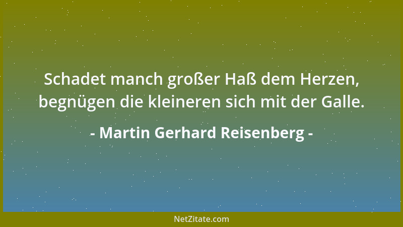 Martin Gerhard Reisenberg - Schadet manch großer Haß dem Herzen, begnügen die kleineren sich mit der Galle....