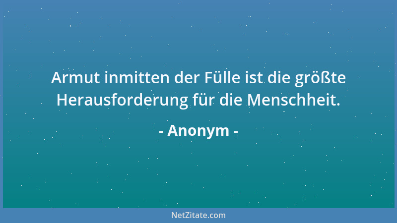 Anonym - Armut inmitten der Fülle ist die größte Herausforderung für die Menschheit....
