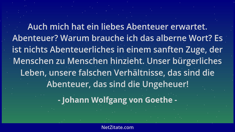 Johann Wolfgang von Goethe - Auch mich hat ein liebes Abenteuer erwartet. Abenteuer? Warum brauche ich das alberne Wort? Es...