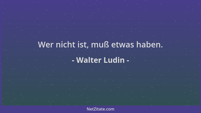Walter Ludin - Wer nicht ist, muß etwas haben....