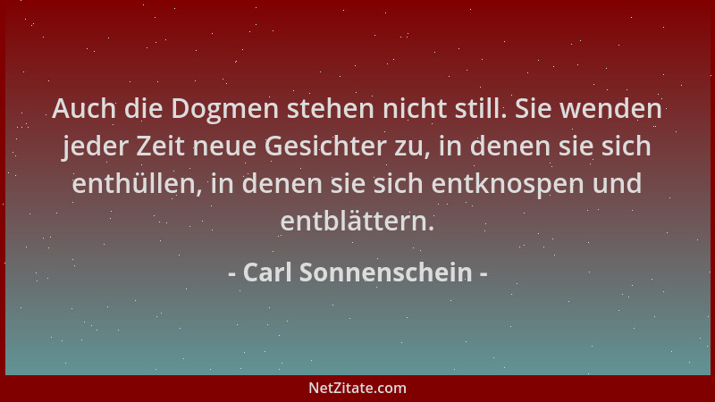 Carl Sonnenschein - Auch die Dogmen stehen nicht still. Sie wenden jeder Zeit neue Gesichter zu, in denen sie sich enthülle...