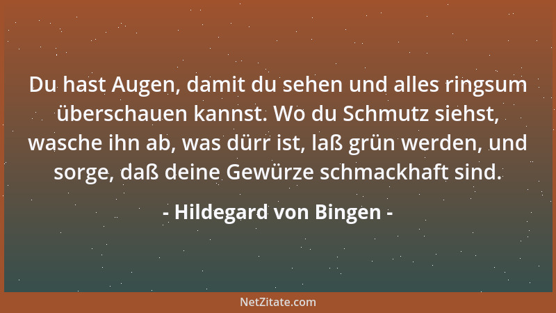 Hildegard von Bingen - Du hast Augen, damit du sehen und alles ringsum überschauen kannst. Wo du Schmutz siehst, wasche ihn...