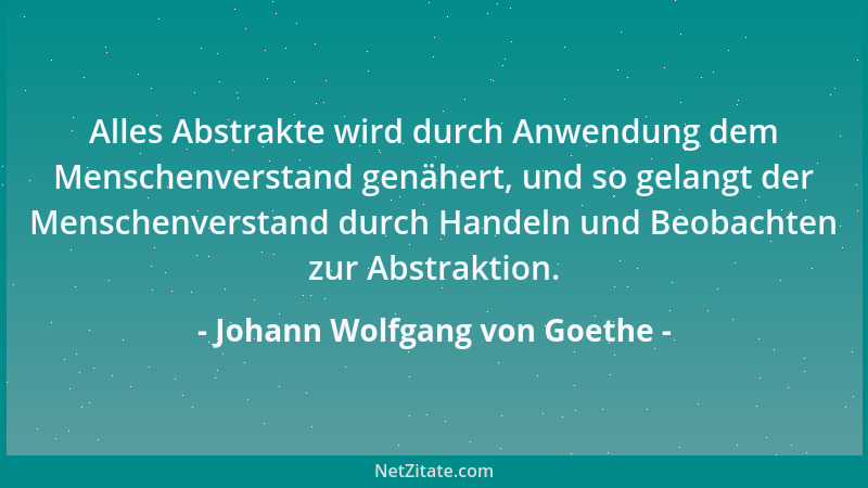 Johann Wolfgang von Goethe - Alles Abstrakte wird durch Anwendung dem Menschenverstand genähert, und so gelangt der Mensche...