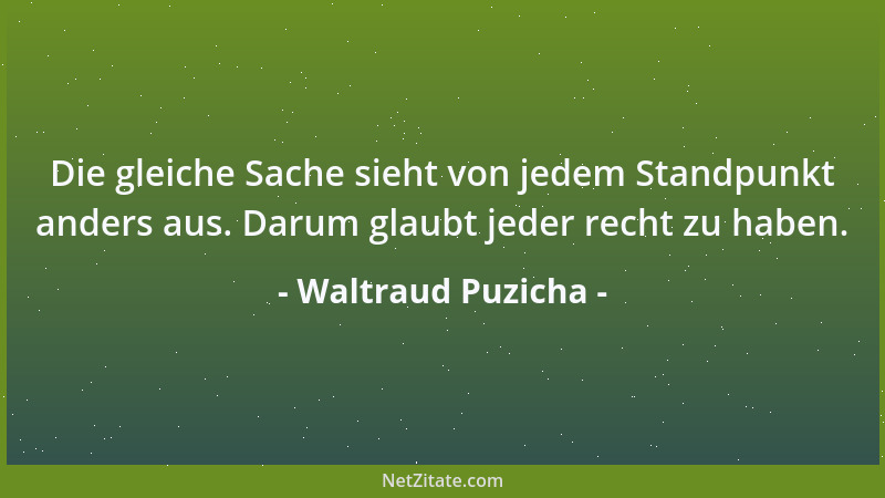 Waltraud Puzicha - Die gleiche Sache sieht von jedem Standpunkt anders aus. Darum glaubt jeder recht zu haben....