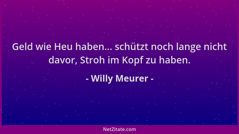 Willy Meurer - Geld wie Heu haben... schützt noch lange nicht davor, Stroh im Kopf zu haben....