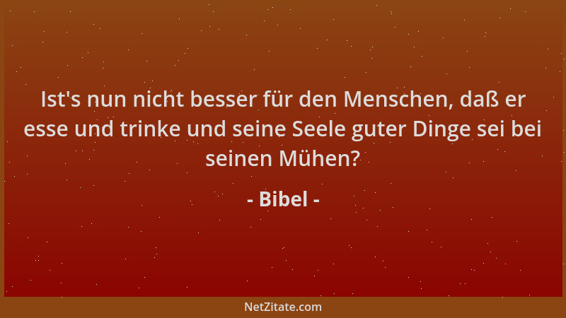 Bibel - Ist 's nun nicht besser für den Menschen, daß er esse und trinke und seine Seele guter Dinge sei bei seinen Mühen?...