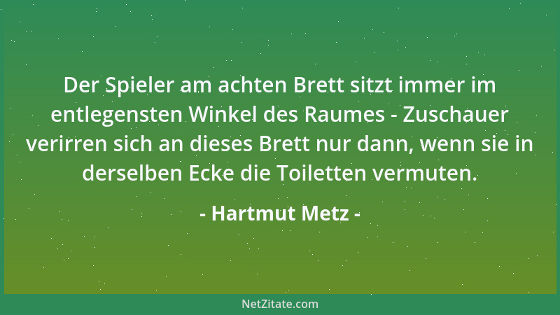 Hartmut Metz - Der Spieler am achten Brett sitzt immer im entlegensten Winkel des Raumes - Zuschauer verirren sich an diese...
