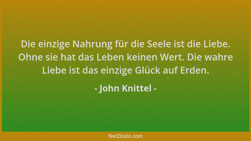 John Knittel - Die einzige Nahrung für die Seele ist die Liebe. Ohne sie hat das Leben keinen Wert. Die wahre Liebe ist das...
