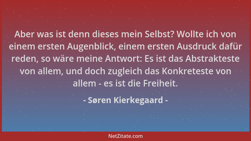 Søren Kierkegaard - Aber was ist denn dieses mein Selbst? Wollte ich von einem ersten Augenblick, einem ersten Ausdruck daf...