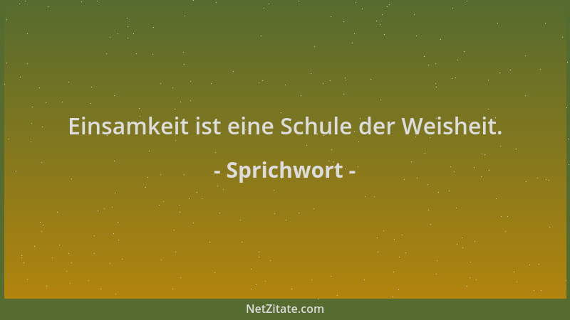 Sprichwort - Einsamkeit ist eine Schule der Weisheit....
