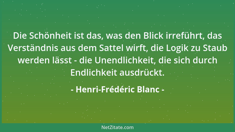 Henri-Frédéric Blanc - Die Schönheit ist das, was den Blick irreführt, das Verständnis aus dem Sattel wirft, die Logik zu S...