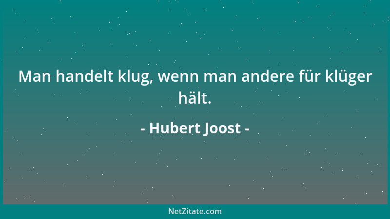 Hubert Joost - Man handelt klug, wenn man andere für klüger hält....