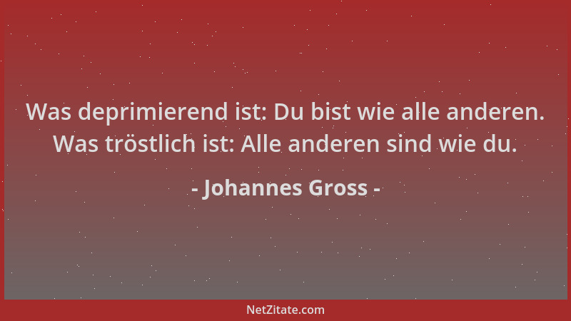 Johannes Gross - Was deprimierend ist: Du bist wie alle anderen. Was tröstlich ist: Alle anderen sind wie du....