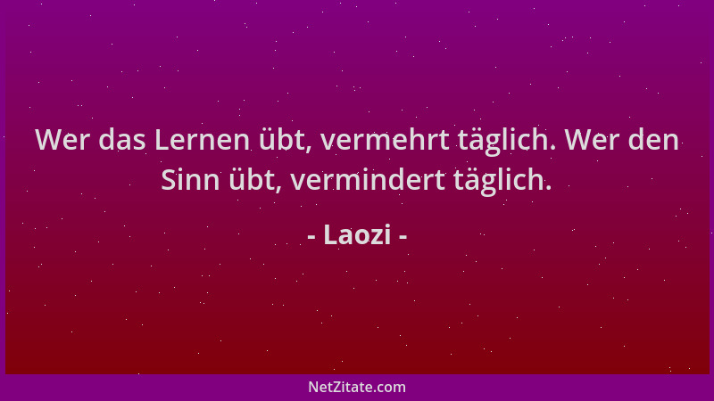 Laozi - Wer das Lernen übt, vermehrt täglich. Wer den Sinn übt, vermindert täglich....