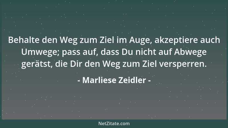 Marliese Zeidler - Behalte den Weg zum Ziel im Auge, akzeptiere auch Umwege; pass auf, dass Du nicht auf Abwege gerätst, di...