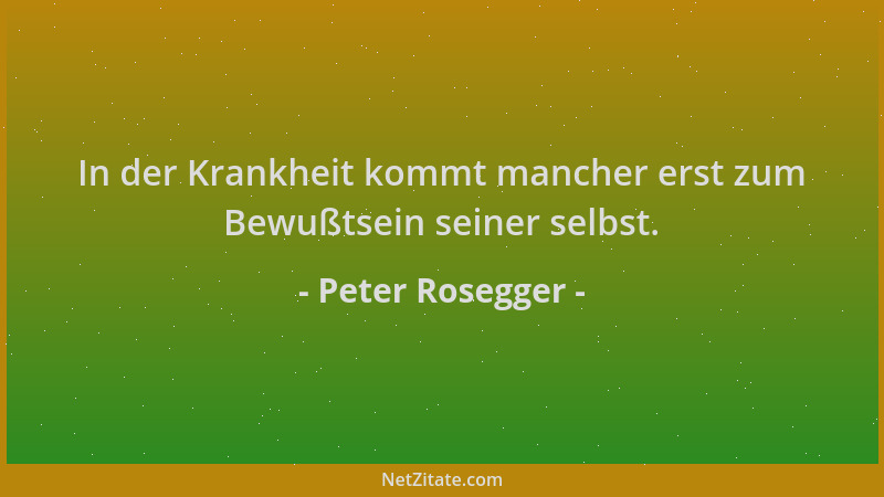 Peter Rosegger - In der Krankheit kommt mancher erst zum Bewußtsein seiner selbst....