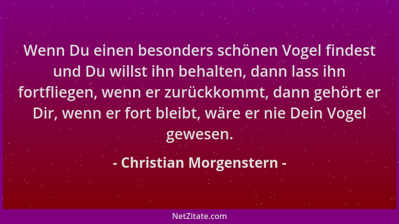Christian Morgenstern - Wenn Du einen besonders schönen Vogel findest und Du willst ihn behalten, dann lass ihn fortfliegen...