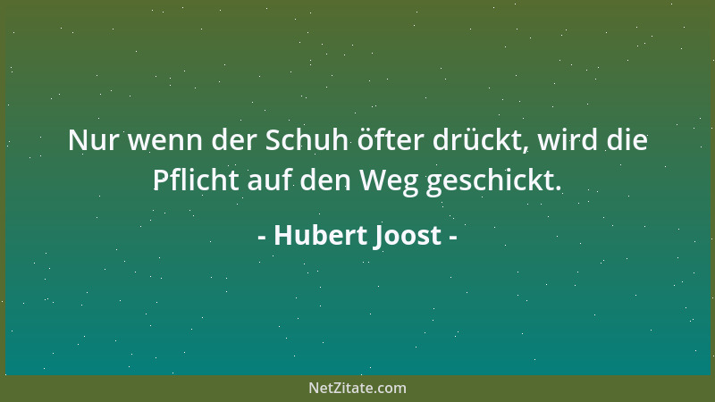 Hubert Joost - Nur wenn der Schuh öfter drückt, wird die Pflicht auf den Weg geschickt....