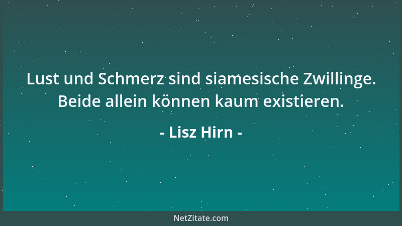 Lisz Hirn - Lust und Schmerz sind siamesische Zwillinge. Beide allein können kaum existieren....