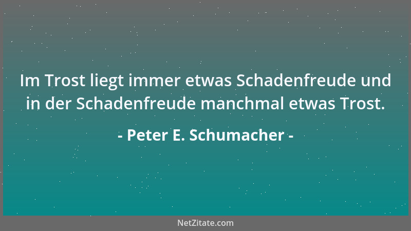 Peter E. Schumacher - Im Trost liegt immer etwas Schadenfreude und in der Schadenfreude manchmal etwas Trost....