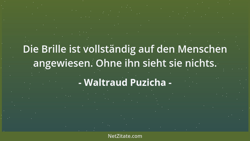 Waltraud Puzicha - Die Brille ist vollständig auf den Menschen angewiesen. Ohne ihn sieht sie nichts....