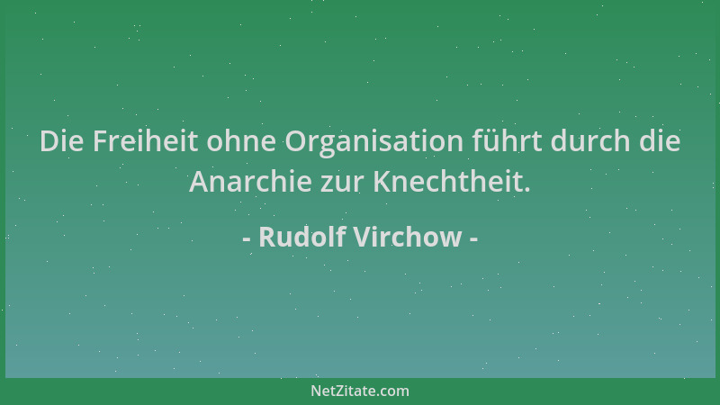 Rudolf Virchow - Die Freiheit ohne Organisation führt durch die Anarchie zur Knechtheit....