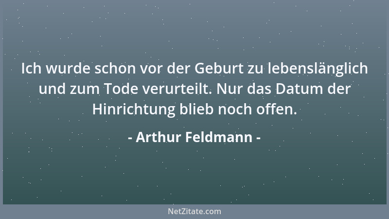 Arthur Feldmann - Ich wurde schon vor der Geburt zu lebenslänglich und zum Tode verurteilt. Nur das Datum der Hinrichtung b...
