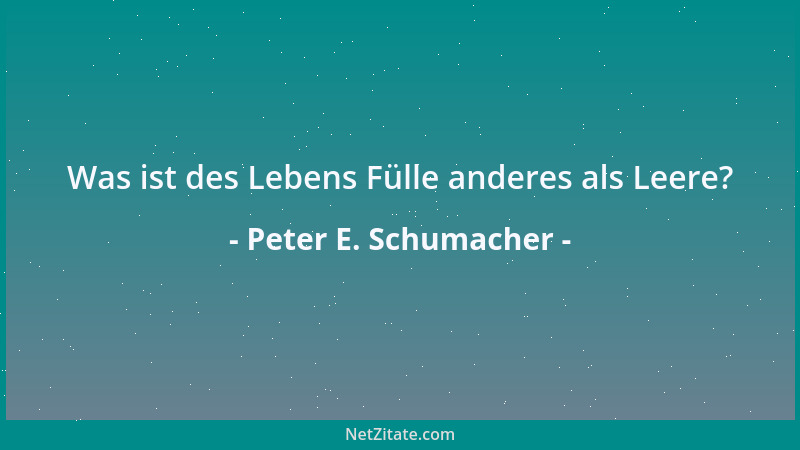 Peter E. Schumacher - Was ist des Lebens Fülle anderes als Leere?...