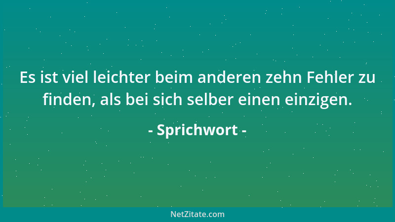 Sprichwort - Es ist viel leichter beim anderen zehn Fehler zu finden, als bei sich selber einen einzigen....