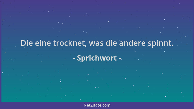 Sprichwort - Die eine trocknet, was die andere spinnt....